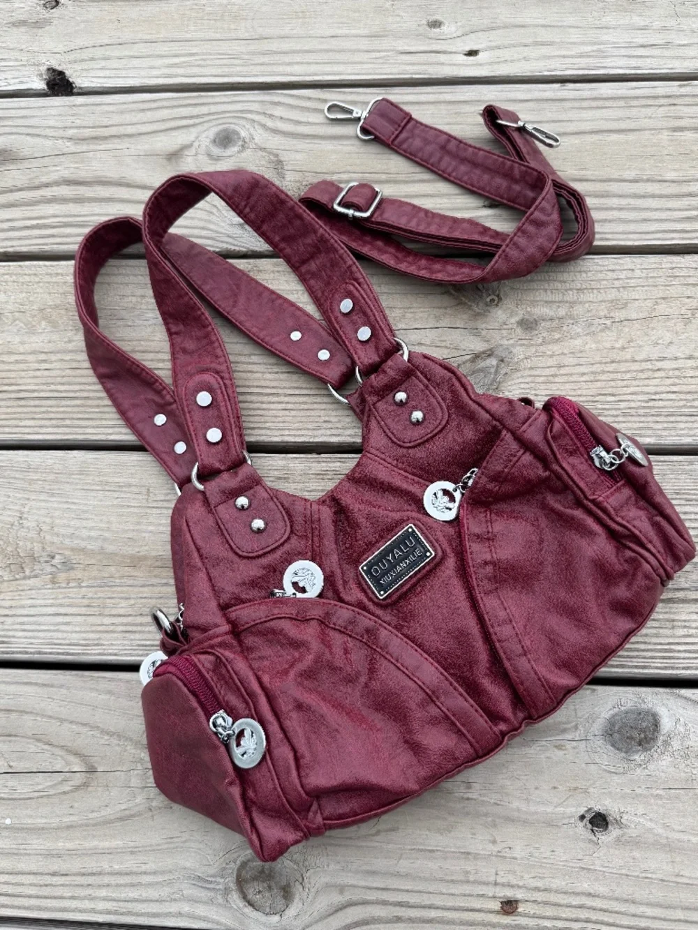 Burgundy faux leather bag